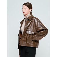 Utility Crop Leather Jacket (Brown)