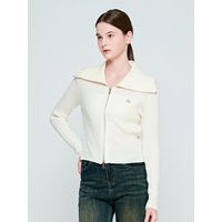 High-neck Ribbed Zip-Up Cardigan (White)