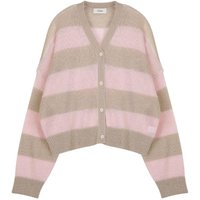 Mohair Striped Knit Cardigan (Pink)