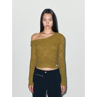 Textured lace two - way top KHAKI