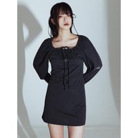 PUFF DRESS IN DARK GREY (Raglan Shirring dress)