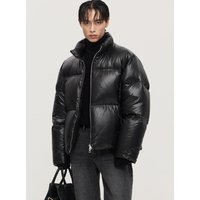 Black Oversized-Fit Glossy Short down jumper