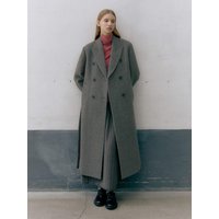 BELTED PEAKED DOUBLE COAT (brown herringbone)