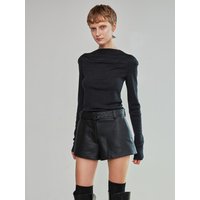 Leather Short Belted Pants _ Black