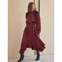 Ruffle Detail Bow Tie Asymmetric Long Dress