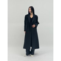 Wool Blend Relaxed Double Overcoat Charcoal