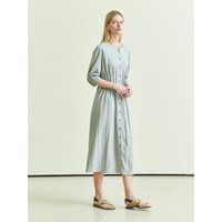 WAIST & SLEEVE PINTUCK DRESS GRAY BLUE