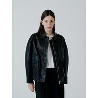 Semi-Oversized-fit Leather Blouson Jumper Black