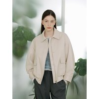 Semi-Oversized-Fit Leather Blouson Jumper beige