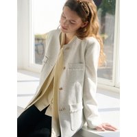 Fringed Round Long Tweed Jacket