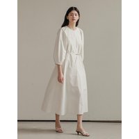 A-line Balloon Sleeve Pintuck dress