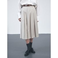 Wool Pleated A-line Midi Skirt
