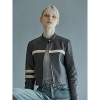 High-neck Vegetable Leather Biker Jacket
