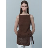 Crochet Boat Neck Knitted Top (Brown)
