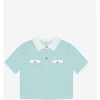Color Block Jacket-Style Short-Sleeve Knit Cardigan (VKCCD7951)
