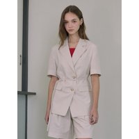 Linen Belted Short-Sleeve Blazer (JZJK320A)