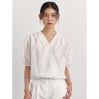 V-Neck Wrap Shirring Blouse