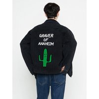 Big Cactus Drawing Oversized Denim Jacket Black