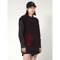 Graphic Layered Knitted Vest _ Red