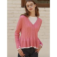 Heart Cable Flare Wool Blend Cardigan