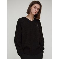 Oversized V Neck Knit Top (Black)