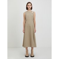 Jade Pintuck Sleeveless Dress (Khaki Beige)