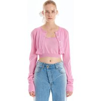 URI Cashmere Crop Cardigan (Light Pink)