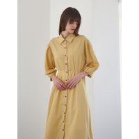 Pintuck Shirring Shirt Dress (Yellow)