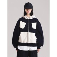 Knit-Trimmed Zip-Up Hoodie _ Navy