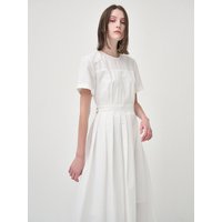 Half Sleeve Pleated Dress, White