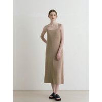 Shoulder Wide Strap Side Twist Dress _ Milk Tea