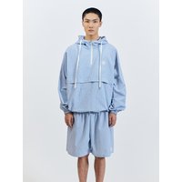 Seersucker Anorak Zip-Up Hoodie (Blue)