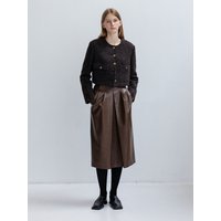 Leather Tuck Detail Midi Skirt