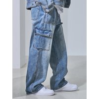 Wide Leg Fatigue Denim Cargo Pants
