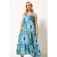 Yours Damen Yours – Gestuftes Maxikleid in Blau in Größe 54-56 | Viskose