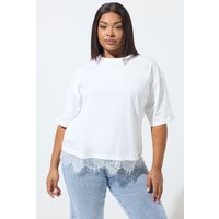 Limited Collection Limited Collection Damen T-Shirt in Weiß mit Spitzensaum in Größe 54-56 | Baumwolle