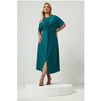 Yours London Yours London Damen Kleid in Petrol mit Knoten Vorne in Größe 54-56 | Polyester/Elasthan