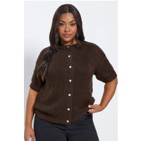 Yours Yours Damen Kurzärmliger Cardigan in Schokobraun in Größe 50-52 | Acryl