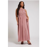Yours London Yours London Damen – Maxikleid in Meliertem Rosa mit Spitzendetail in Größe 46 | Polyester