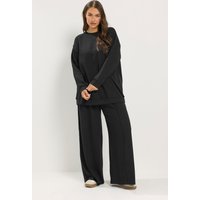 Yours Yours Damen Set aus Sweatshirt und Jogginghose mit Weitem Bein in Schwarz in Größe Regular 48 | Baumwolle/Elasthan
