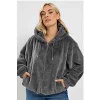 Yours Yours Damen Kunstfelljacke in Grau mit Reißverschluss in Größe 54-56 | Polyester