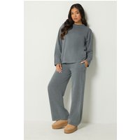PixieGirl PixieGirl Damen Petite Set in Grau mit Acidwaschung aus Oberteil und Jogginghose mit Weitem Bein in Größe 44 | Baumwolle