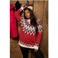 Yours Yours Damen Strickpullover in Rot mit Fairislemuster in Größe 42-44 | Acryl