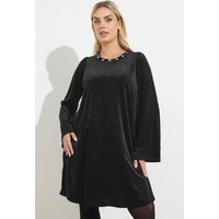Yours Yours Damen Verziertes Etuikleid in Schwarz aus Velour in Größe 42 | Polyester/Elasthan