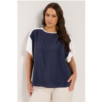 Yours Yours Damen Oberteil in Blau und Weiß mit Kontrastierenden Ärmeln in Größe 52 | Polyester