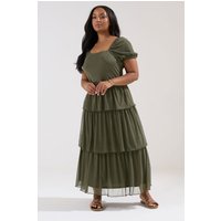 Yours Yours Damen Gestuftes Maxikleid in Khaki in Größe 48 | Polyester/Elasthan