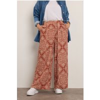 Yours Yours Damen Knitterhose in Rostbraun mit Paisleymuster und Weitem Bein in Größe 50-52 | Polyester/Elasthan