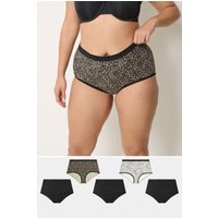 Yours Yours Plus Size Curve Voll Bedeckende Slips in Naturbraun mit Hohem Bund und Herzmuster mit Animalprint in Größe 50-52 | Baumwolle/Elasthan