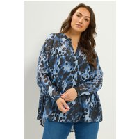 Yours Yours Damen Bluse in Blau mit Tiermuster und Falten am Rücken in Größe 46 | Polyester