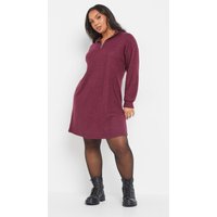 Yours Yours Damen Geripptes Pulloverkleid in Dunkelrosa mit Zip am Ausschnitt in Größe 58-60 | Polyester/Elasthan